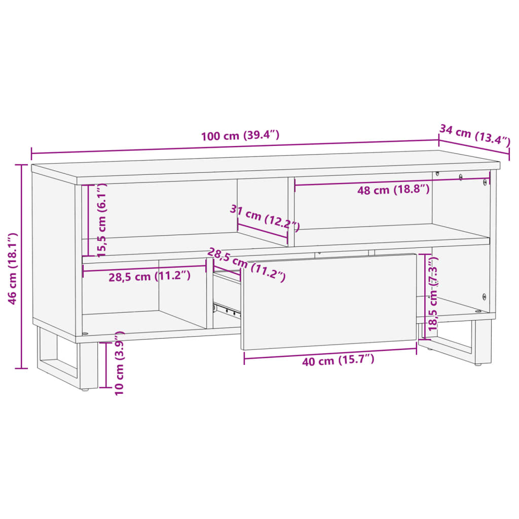 Tv-meubel 100x34x46 cm massief ruw mangohout Cd- & dvd-kasten | Creëer jouw Trendy Thuis | Gratis bezorgd & Retour | Trendy.nl