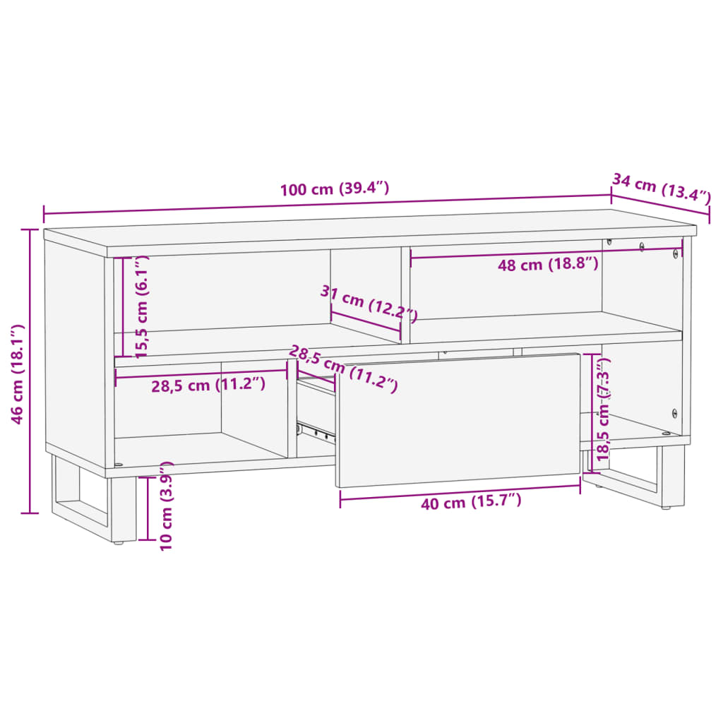 Tv-meubel 100x34x46 cm massief mangohout bruin Cd- & dvd-kasten | Creëer jouw Trendy Thuis | Gratis bezorgd & Retour | Trendy.nl