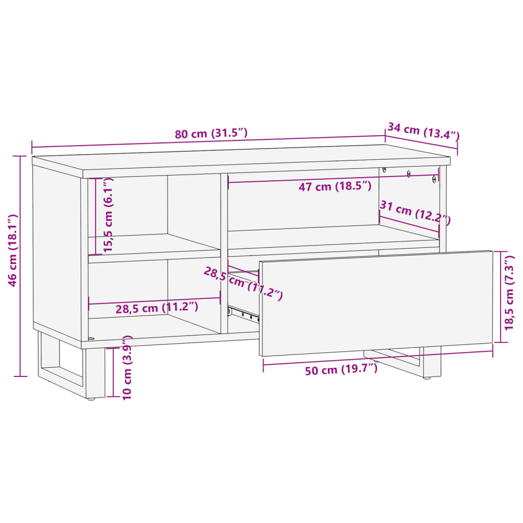 Tv-meubel 80x34x46 cm massief mangohout bruin Cd- & dvd-kasten | Creëer jouw Trendy Thuis | Gratis bezorgd & Retour | Trendy.nl