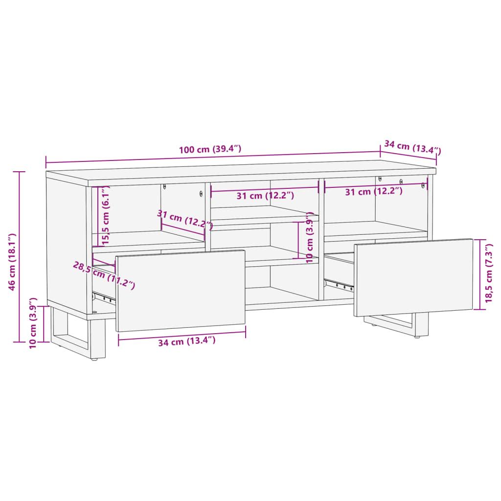 Tv-meubel 100x34x46 cm massief mangohout bruin Cd- & dvd-kasten | Creëer jouw Trendy Thuis | Gratis bezorgd & Retour | Trendy.nl