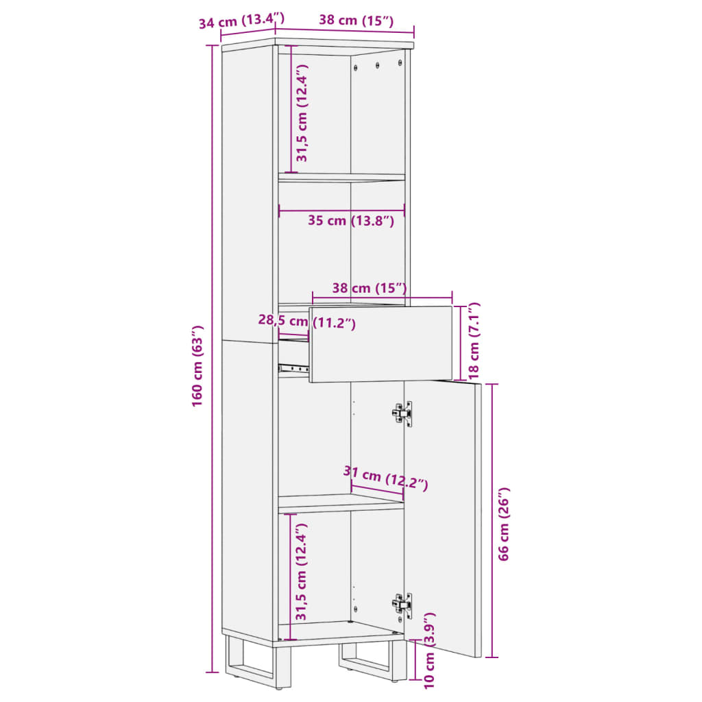 Dressoir 38x34x160 cm massief acaciahout Opbergkasten & lockerkasten | Creëer jouw Trendy Thuis | Gratis bezorgd & Retour | Trendy.nl