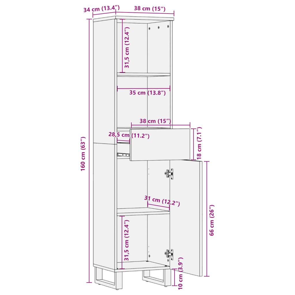 Dressoir 38x34x160 cm massief mangohout Opbergkasten & lockerkasten | Creëer jouw Trendy Thuis | Gratis bezorgd & Retour | Trendy.nl