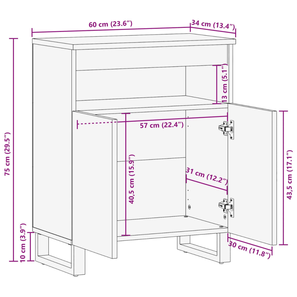 Dressoir 60x34x75 cm massief acaciahout Opbergkasten & lockerkasten | Creëer jouw Trendy Thuis | Gratis bezorgd & Retour | Trendy.nl