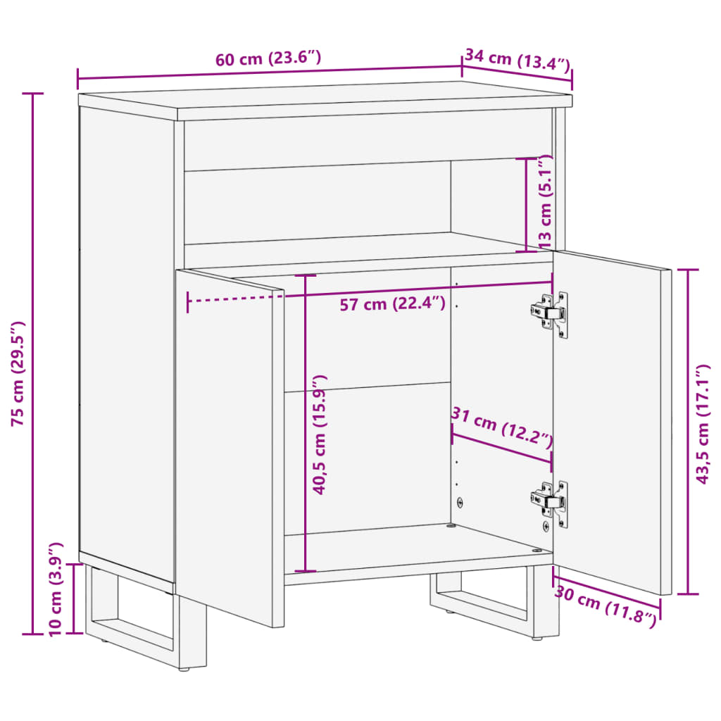 Dressoir 60x34x75 cm massief mangohout bruin Opbergkasten & lockerkasten | Creëer jouw Trendy Thuis | Gratis bezorgd & Retour | Trendy.nl