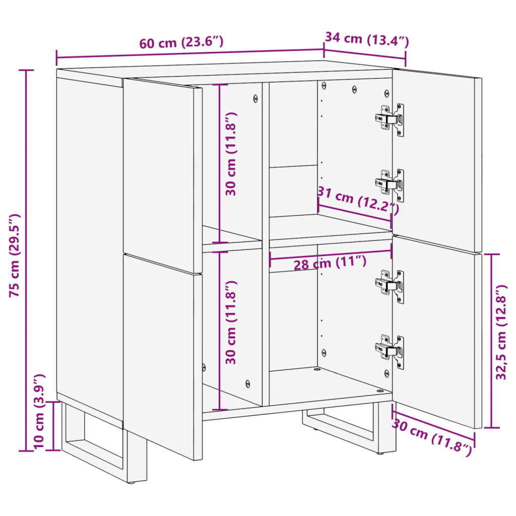 Dressoir 60x34x75 cm massief ruw mangohout Opbergkasten & lockerkasten | Creëer jouw Trendy Thuis | Gratis bezorgd & Retour | Trendy.nl