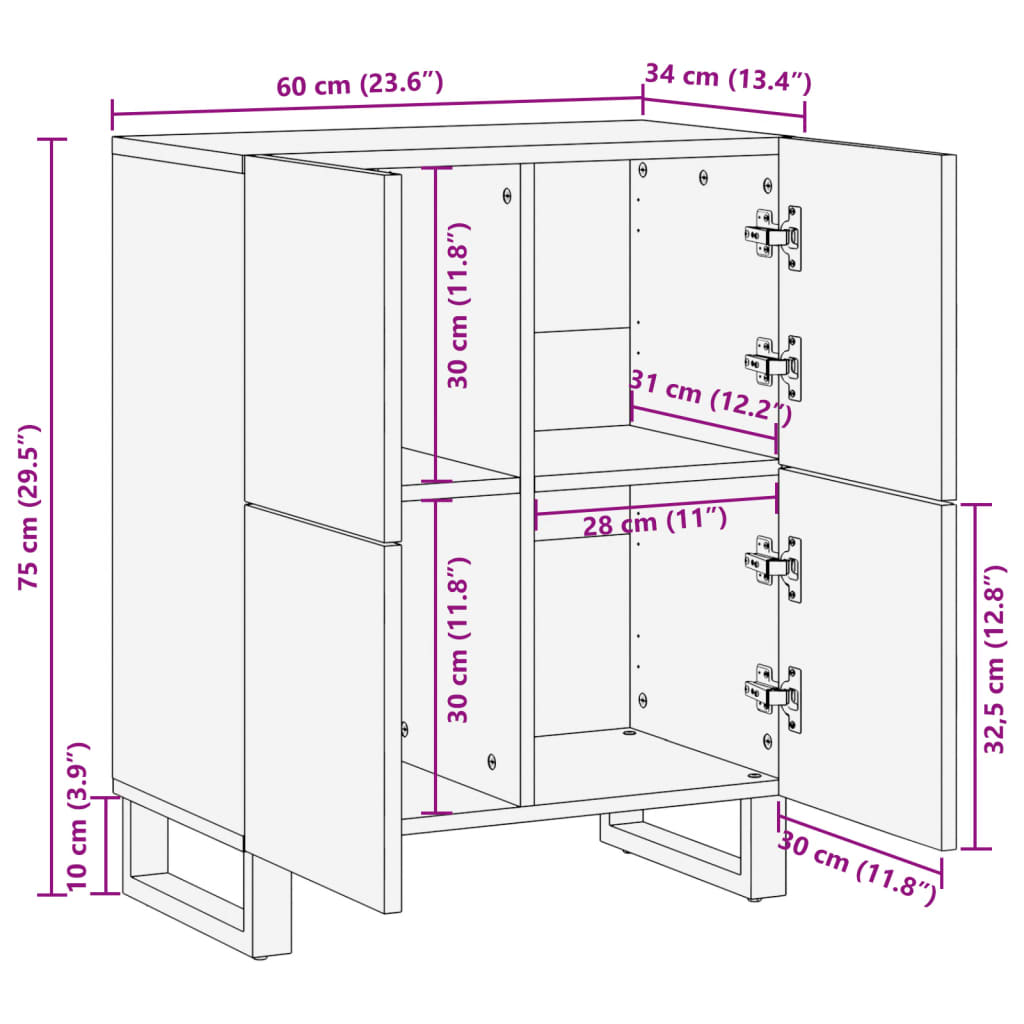 Dressoir 60x34x75 cm massief acaciahout Opbergkasten & lockerkasten | Creëer jouw Trendy Thuis | Gratis bezorgd & Retour | Trendy.nl