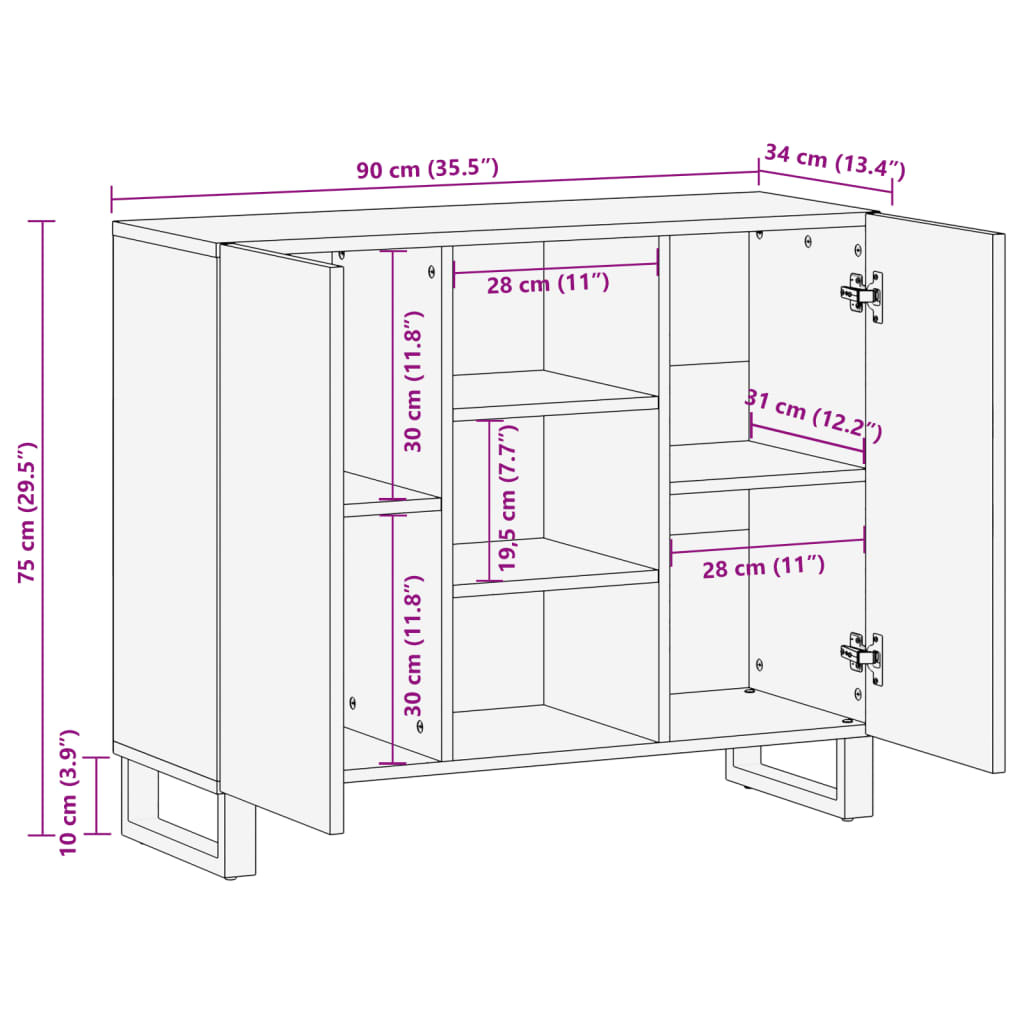 Dressoir 90x34x75 cm massief acaciahout Opbergkasten & lockerkasten | Creëer jouw Trendy Thuis | Gratis bezorgd & Retour | Trendy.nl