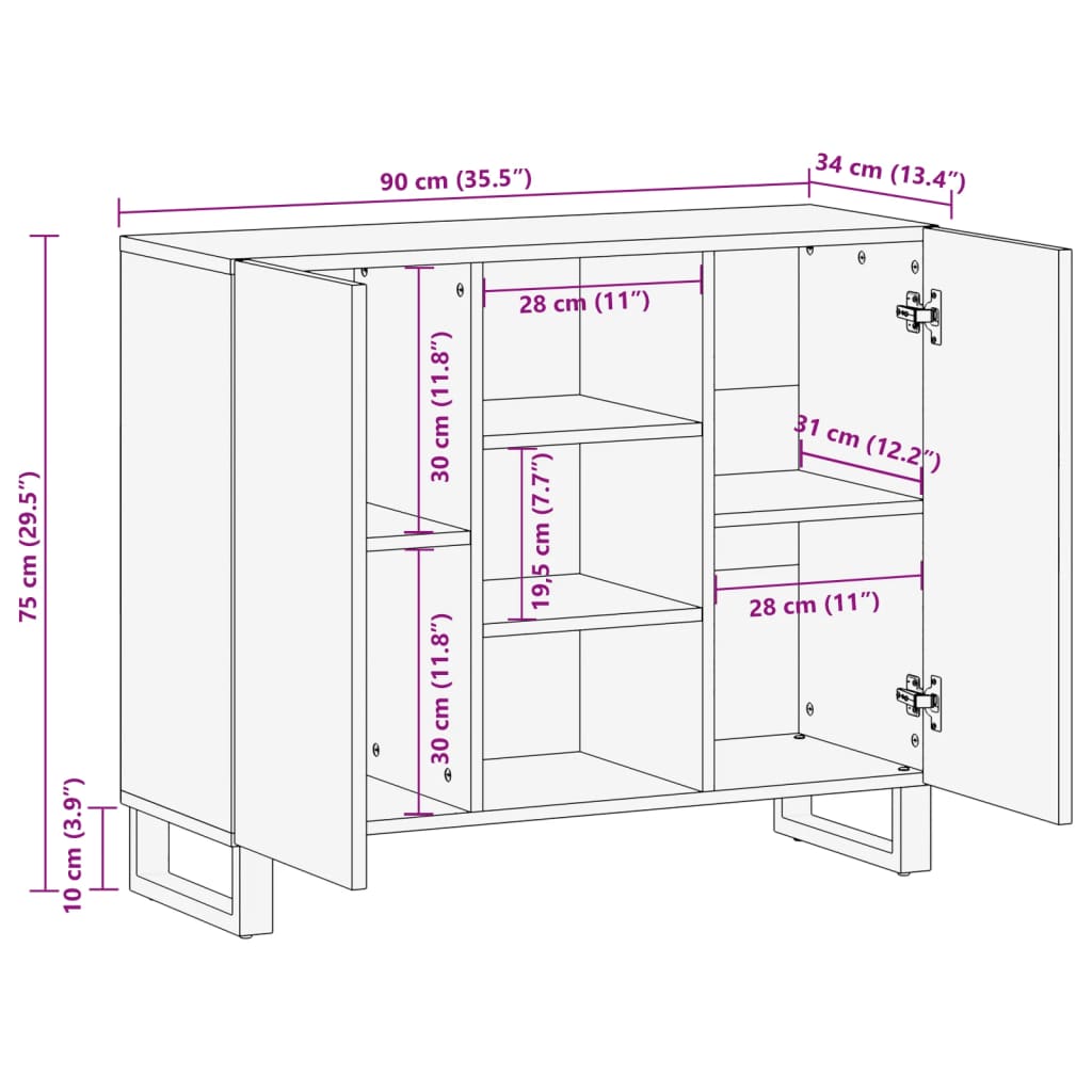 Dressoir 90x34x75 cm massief mangohout Opbergkasten & lockerkasten | Creëer jouw Trendy Thuis | Gratis bezorgd & Retour | Trendy.nl