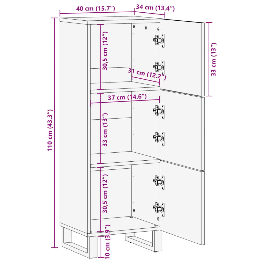 Hoge kast 40x34x110 cm massief acaciahout Cd- & dvd-kasten | Creëer jouw Trendy Thuis | Gratis bezorgd & Retour | Trendy.nl