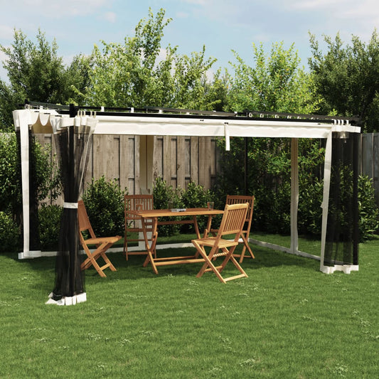 Prieel met zijwanden van gaas 4x3 m staal crèmekleurig Partytenten & prieëlen | Creëer jouw Trendy Thuis | Gratis bezorgd & Retour | Trendy.nl