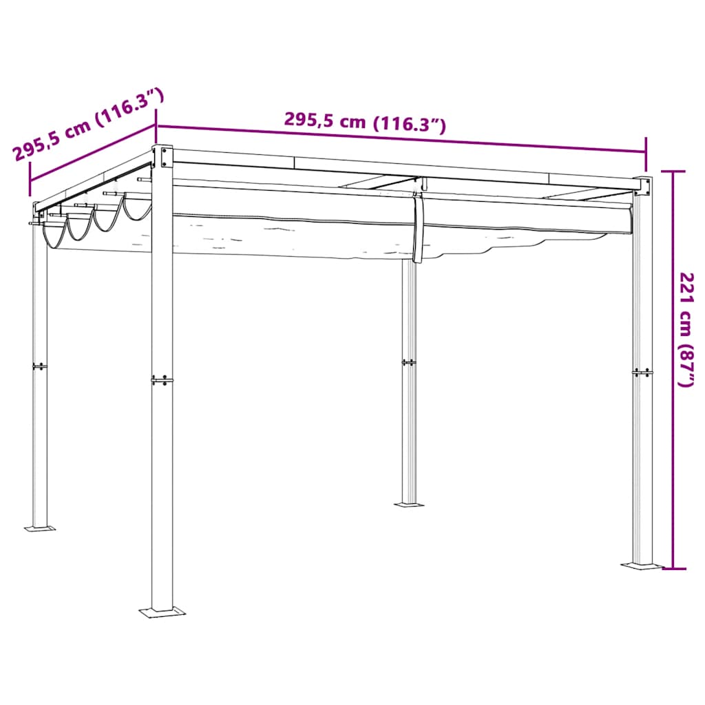 Prieel met uittrekbaar dak 3x3 m staal crèmekleurig