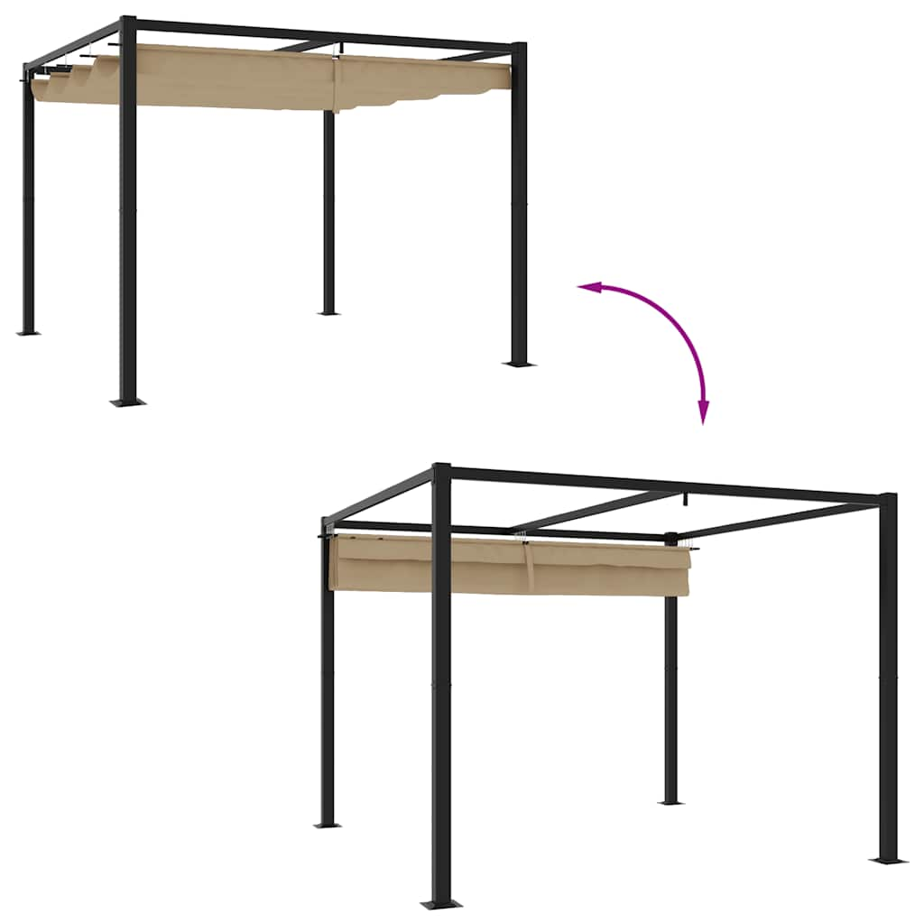 Prieel met uittrekbaar dak 3x3 m staal taupe