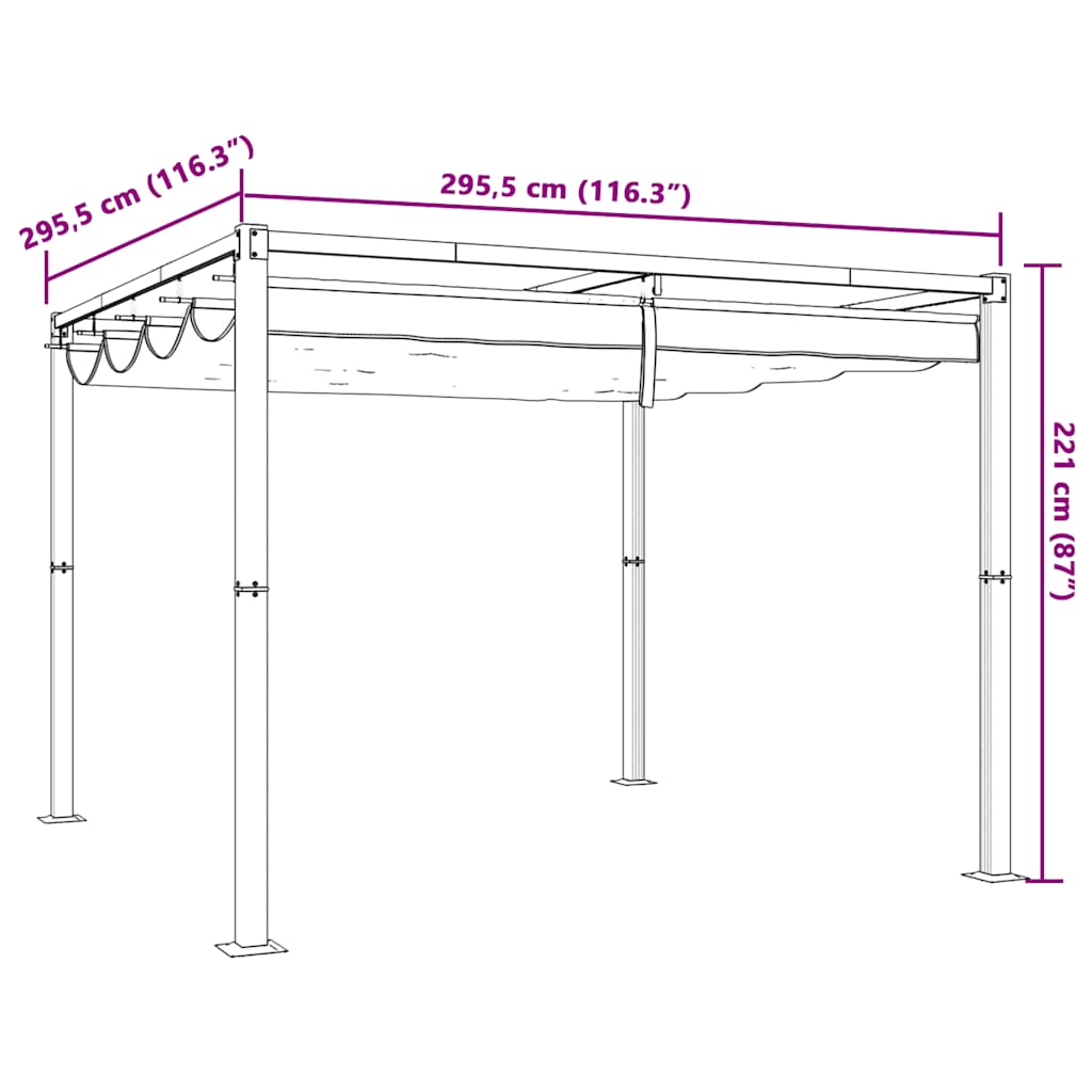 Prieel met uittrekbaar dak 3x3 m staal taupe