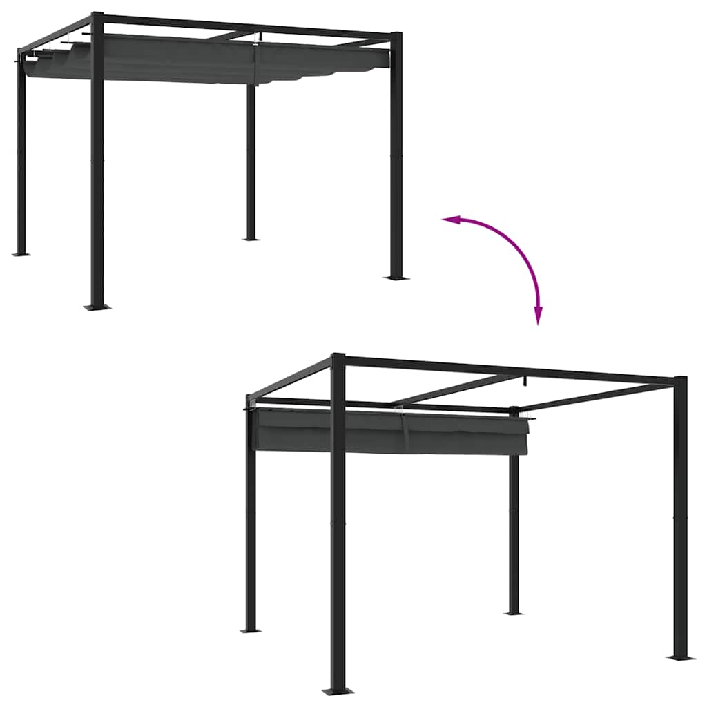 Prieel met uittrekbaar dak 3x3 m staal antracietkleurig