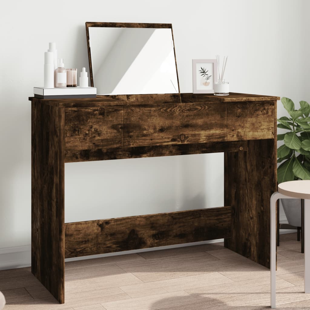 Kaptafel met spiegel 100x45x76 cm gerookt eikenkleurig Slaapkamerkaptafels | Creëer jouw Trendy Thuis | Gratis bezorgd & Retour | Trendy.nl