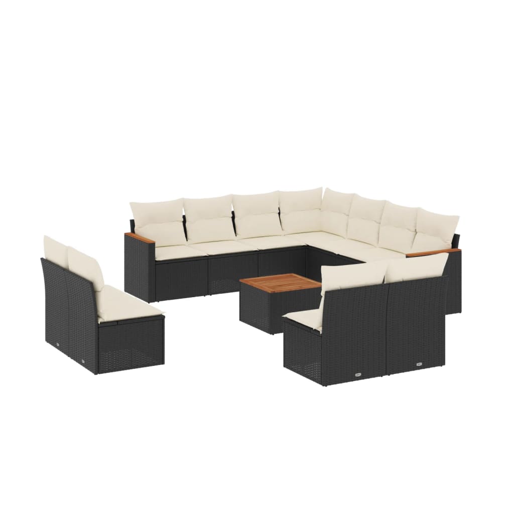 12-delige Loungeset met kussens poly rattan zwart