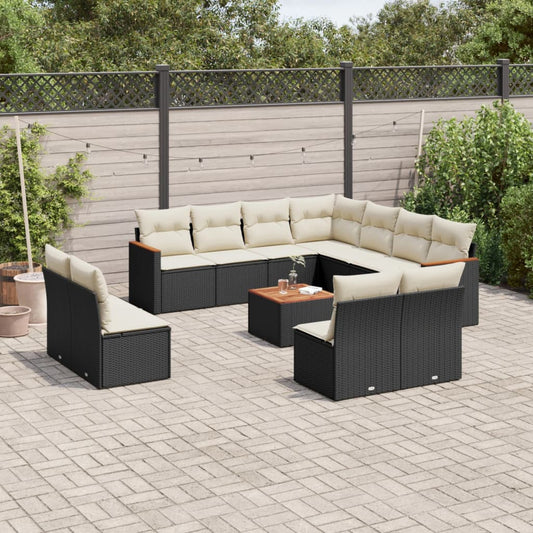 12-delige Loungeset met kussens poly rattan zwart