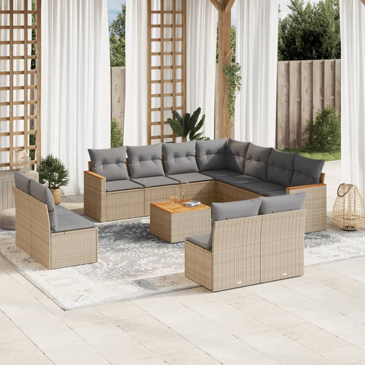 12-delige Loungeset met kussens poly rattan gemengd beige