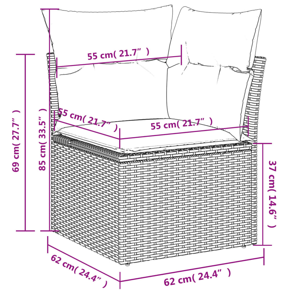 12-delige Loungeset met kussens poly rattan grijs