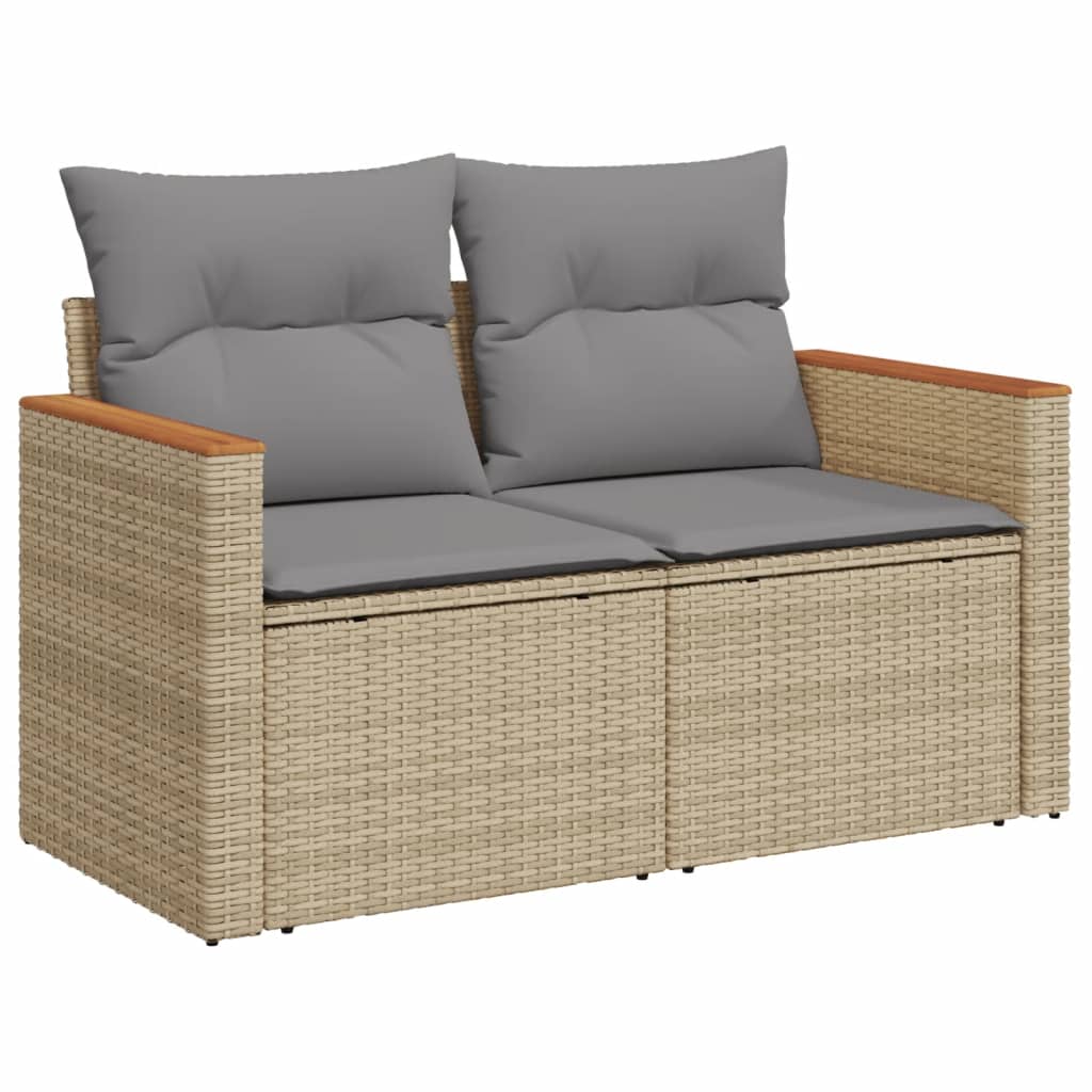 9-delige Loungeset met kussens poly rattan gemengd beige