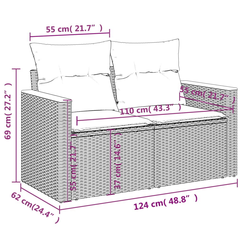 9-delige Loungeset met kussens poly rattan gemengd beige