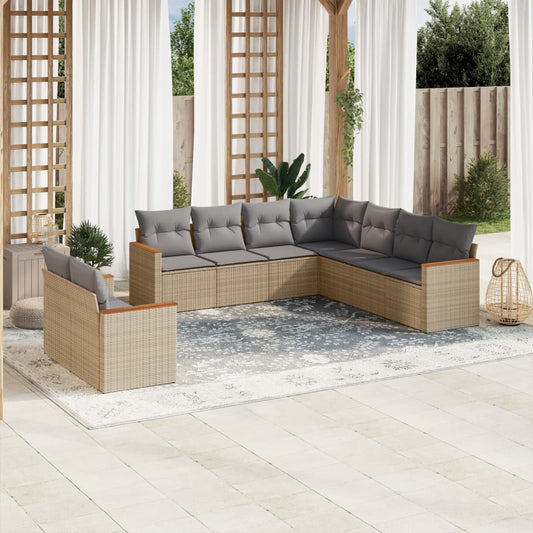 9-delige Loungeset met kussens poly rattan gemengd beige