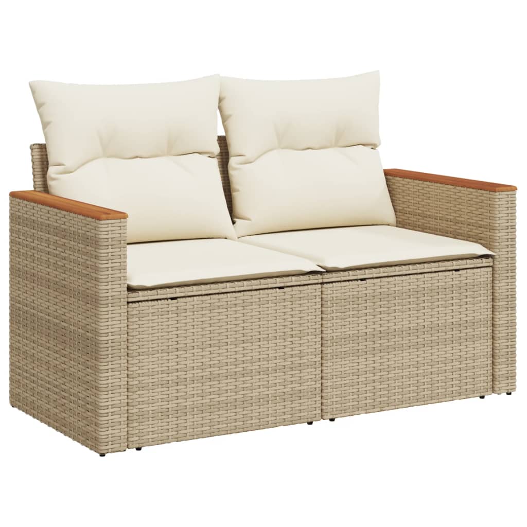 11-delige Tuinset met kussens poly rattan beige