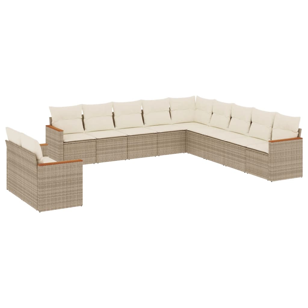 11-delige Tuinset met kussens poly rattan beige