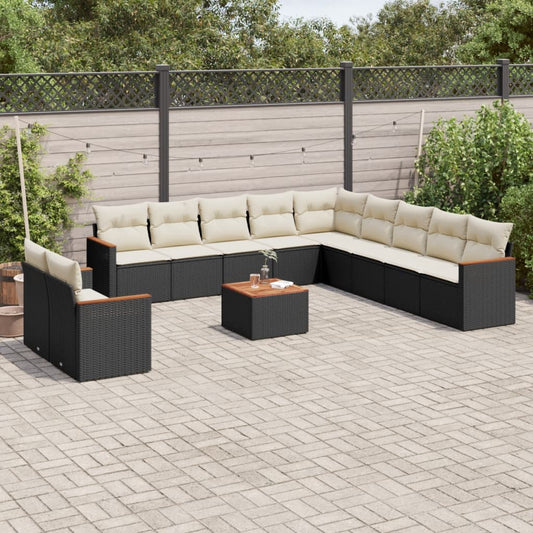 12-delige Loungeset met kussens poly rattan zwart