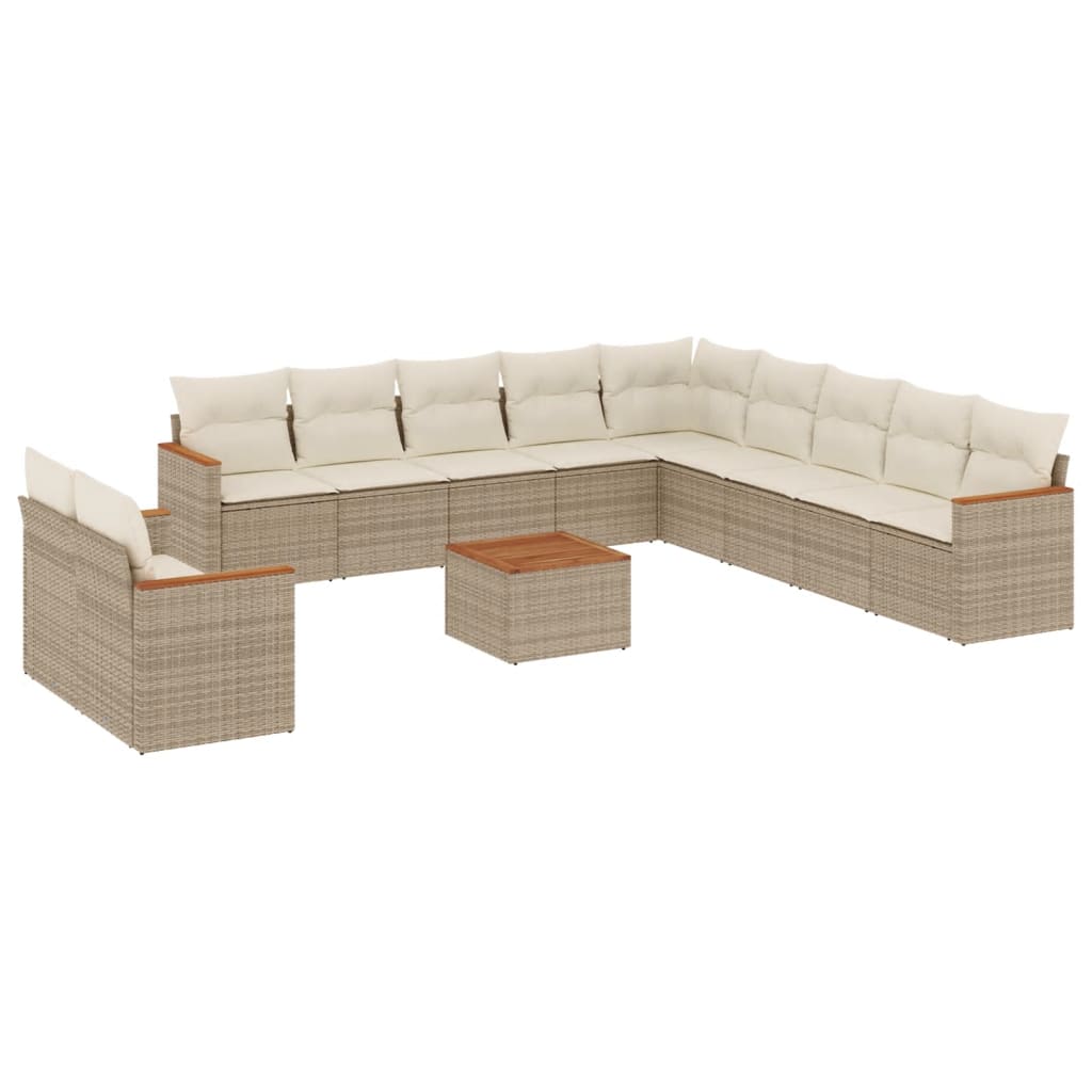 12-delige Loungeset met kussens poly rattan beige