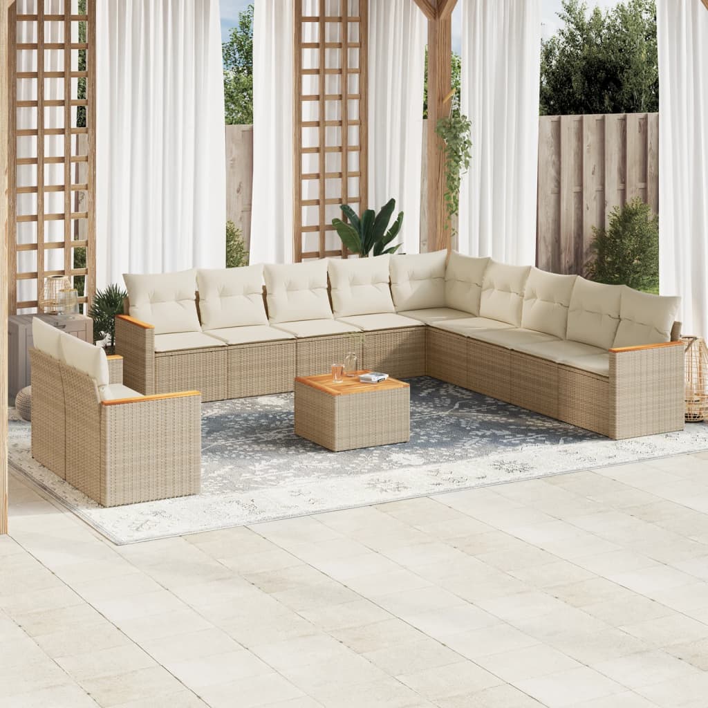 12-delige Loungeset met kussens poly rattan beige