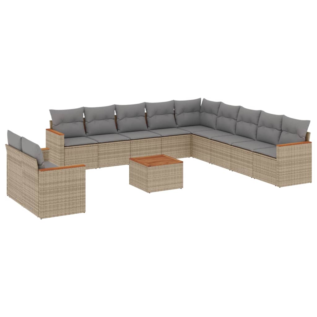 12-delige Loungeset met kussens poly rattan gemengd beige