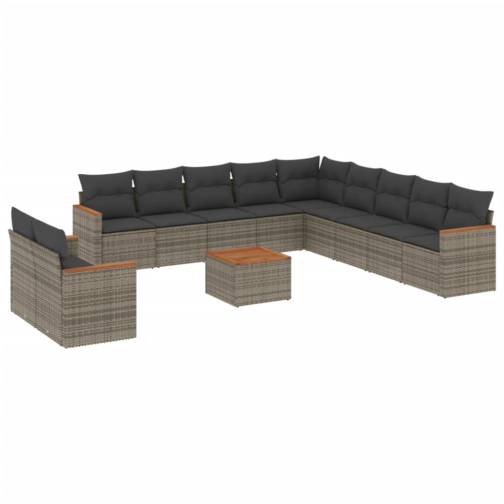 12-delige Loungeset met kussens poly rattan grijs