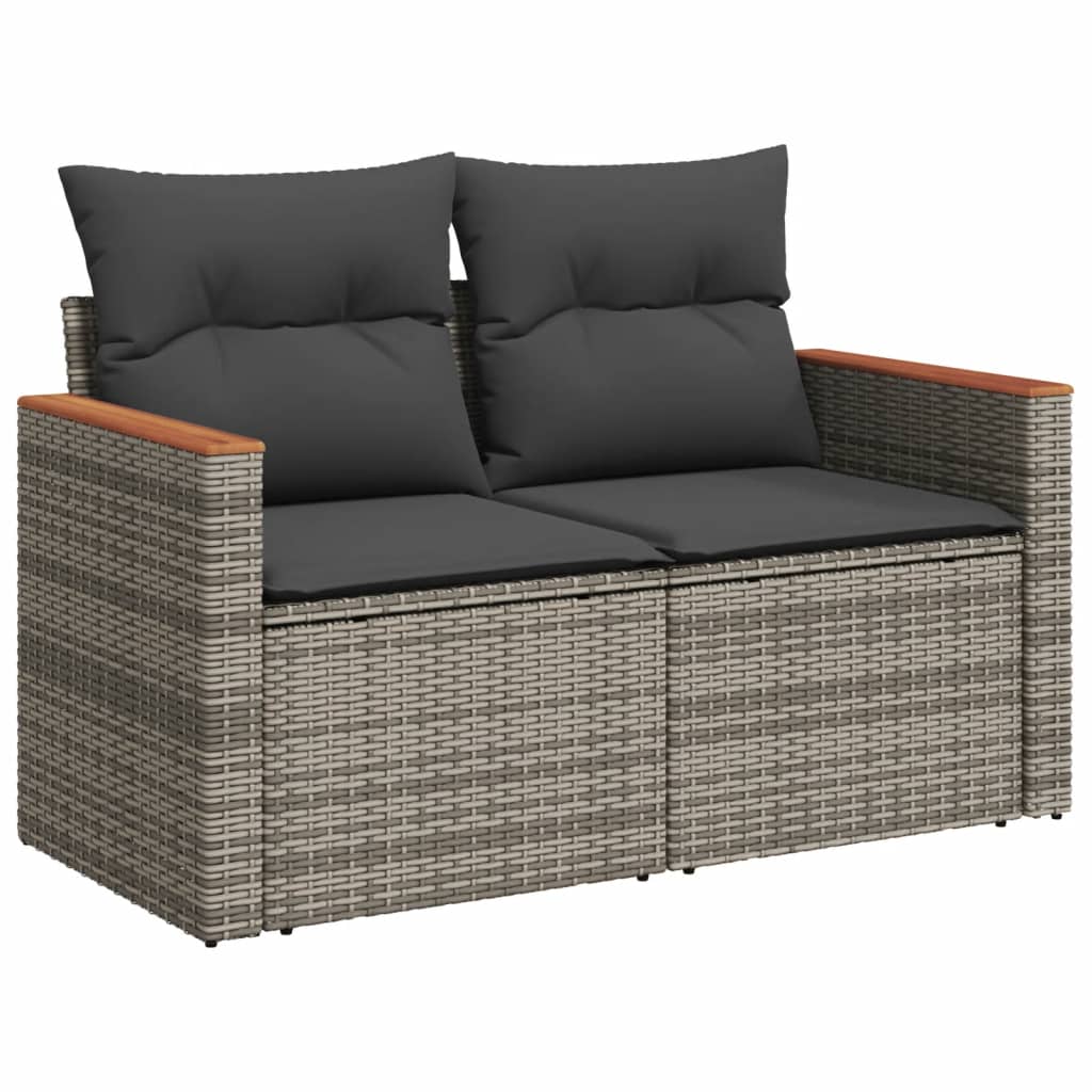 12-delige Loungeset met kussens poly rattan grijs