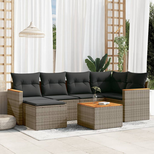 7-delige Loungeset met kussens poly rattan grijs Tuinsets | Creëer jouw Trendy Thuis | Gratis bezorgd & Retour | Trendy.nl