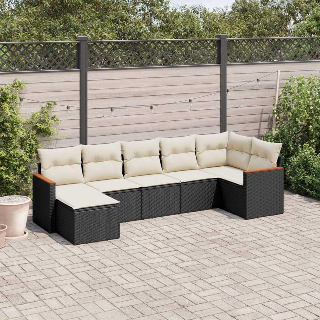 7-delige Loungeset met kussens poly rattan zwart Tuinsets | Creëer jouw Trendy Thuis | Gratis bezorgd & Retour | Trendy.nl