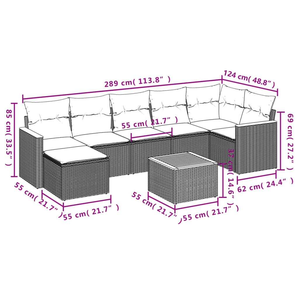 8-delige Loungeset met kussens poly rattan zwart Tuinsets | Creëer jouw Trendy Thuis | Gratis bezorgd & Retour | Trendy.nl