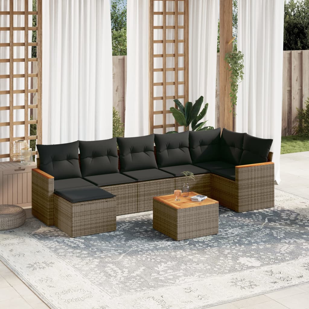 8-delige Loungeset met kussens poly rattan grijs Tuinsets | Creëer jouw Trendy Thuis | Gratis bezorgd & Retour | Trendy.nl