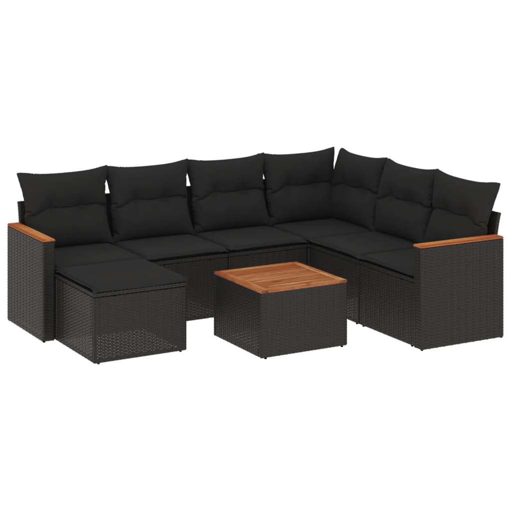 8-delige Loungeset met kussens poly rattan zwart Tuinsets | Creëer jouw Trendy Thuis | Gratis bezorgd & Retour | Trendy.nl