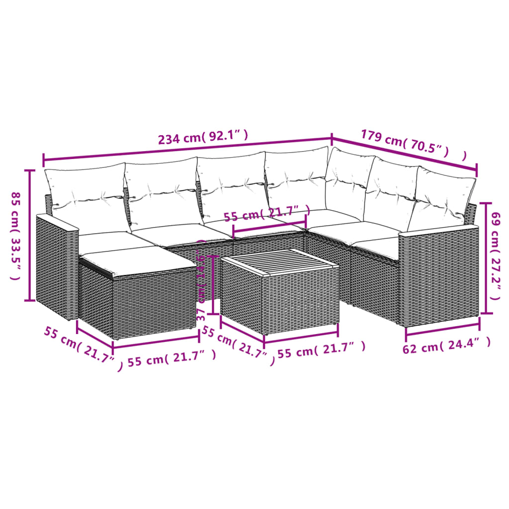 8-delige Loungeset met kussens poly rattan zwart Tuinsets | Creëer jouw Trendy Thuis | Gratis bezorgd & Retour | Trendy.nl