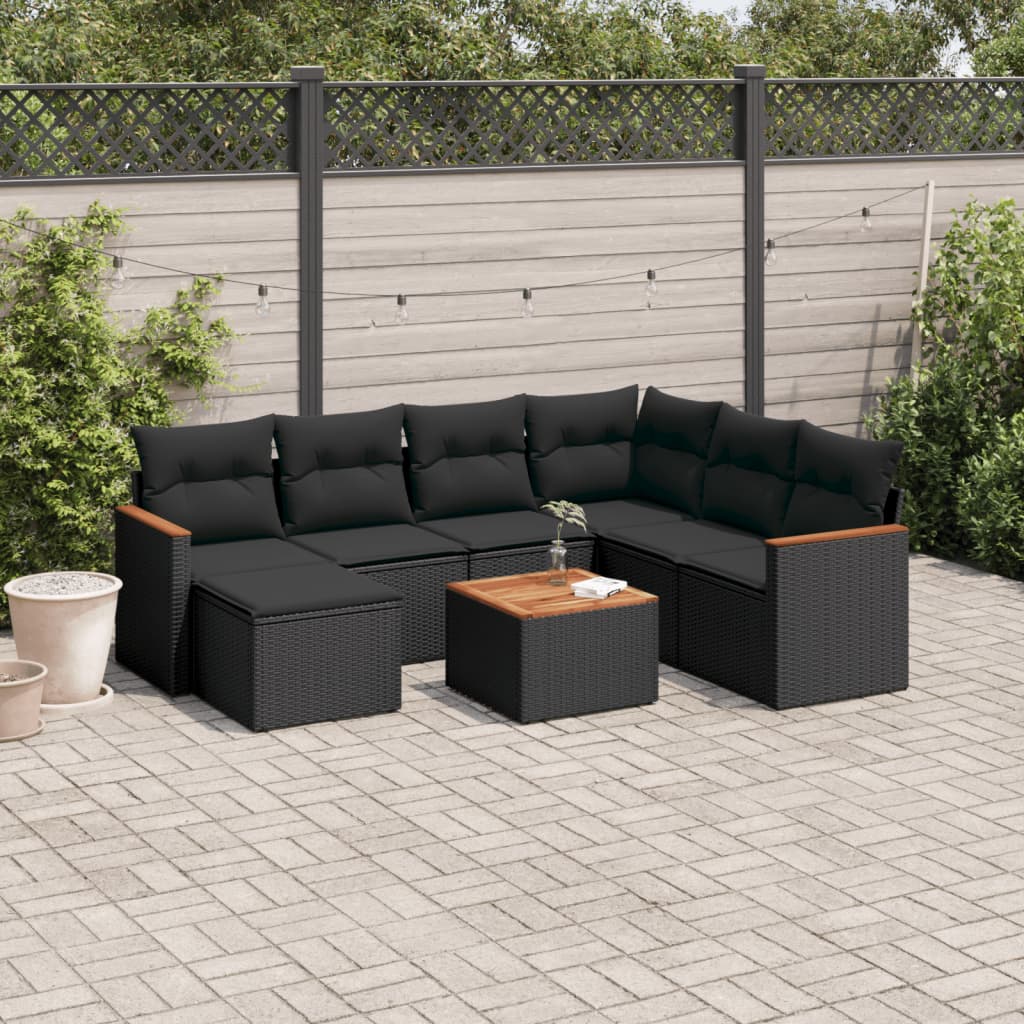 8-delige Loungeset met kussens poly rattan zwart Tuinsets | Creëer jouw Trendy Thuis | Gratis bezorgd & Retour | Trendy.nl