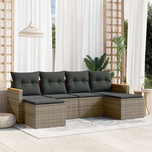 6-delige Loungeset met kussens poly rattan grijs Tuinsets | Creëer jouw Trendy Thuis | Gratis bezorgd & Retour | Trendy.nl