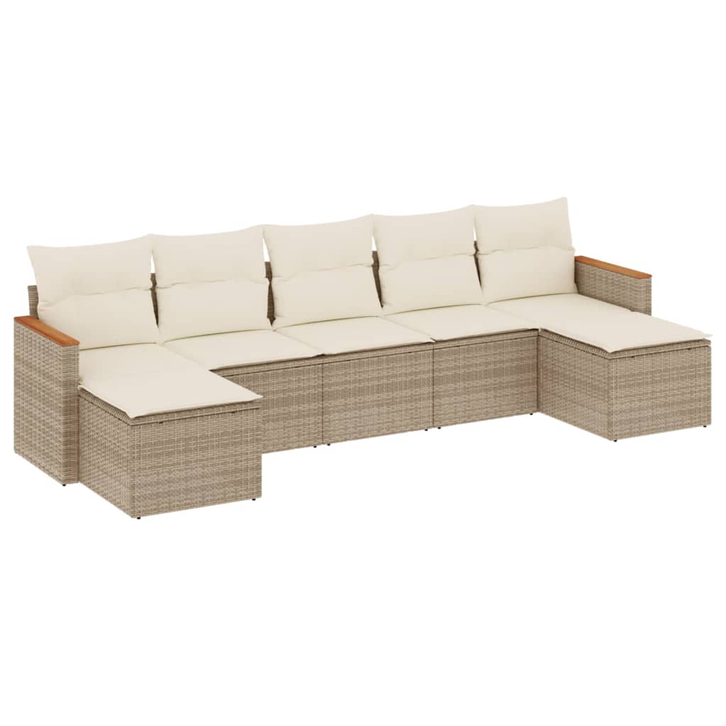 7-delige Loungeset met kussens poly rattan beige