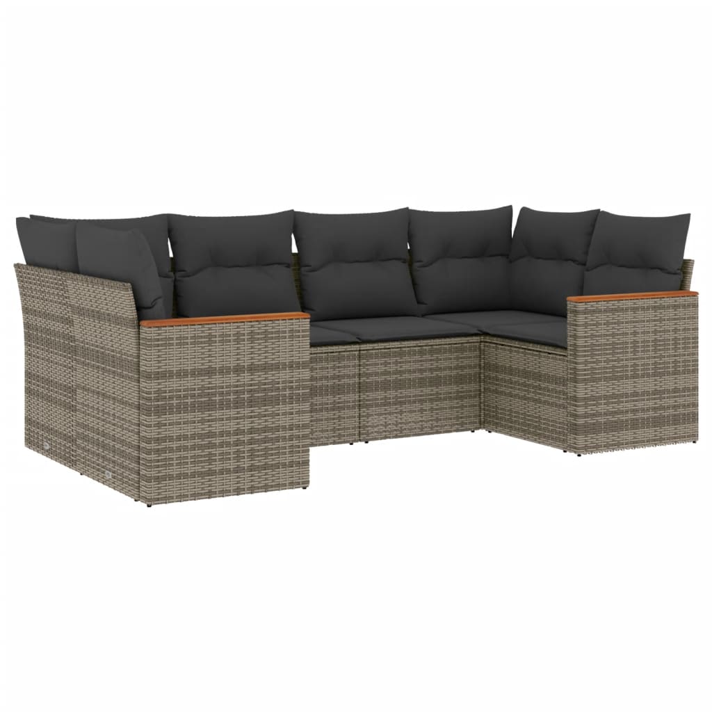 6-delige Loungeset met kussens poly rattan grijs Tuinsets | Creëer jouw Trendy Thuis | Gratis bezorgd & Retour | Trendy.nl