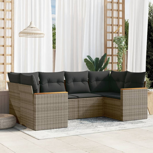 6-delige Loungeset met kussens poly rattan grijs Tuinsets | Creëer jouw Trendy Thuis | Gratis bezorgd & Retour | Trendy.nl