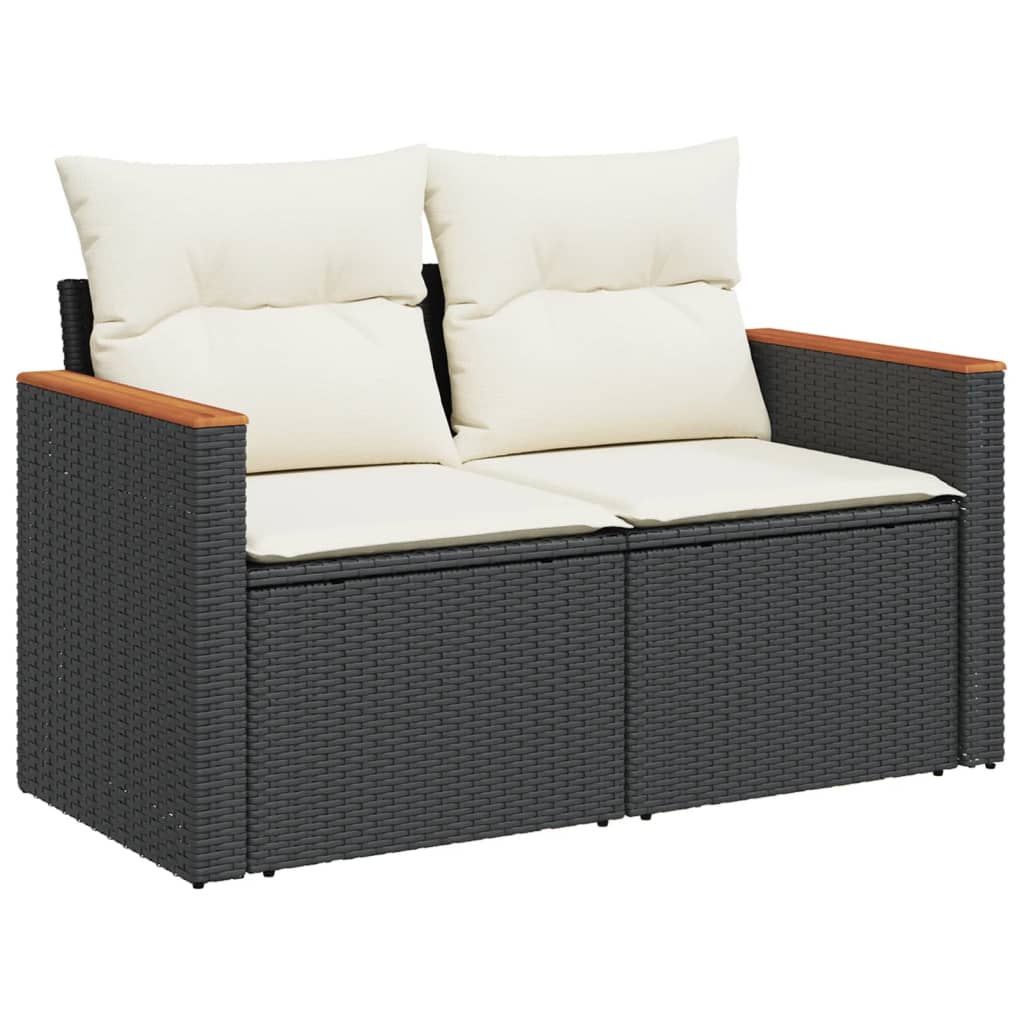 12-delige Loungeset met kussens poly rattan zwart