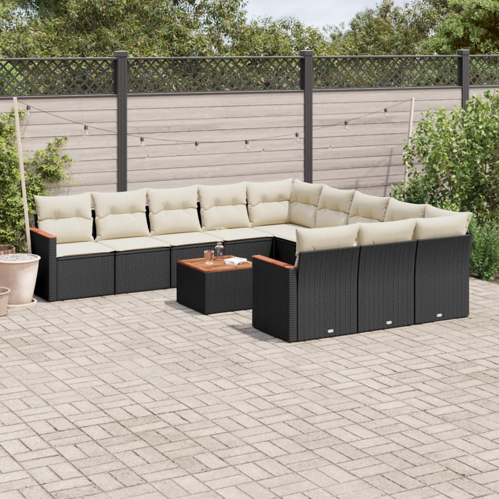 12-delige Loungeset met kussens poly rattan zwart