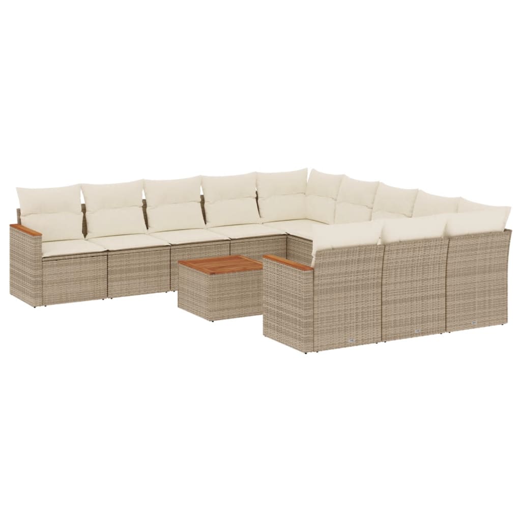 12-delige Loungeset met kussens poly rattan beige