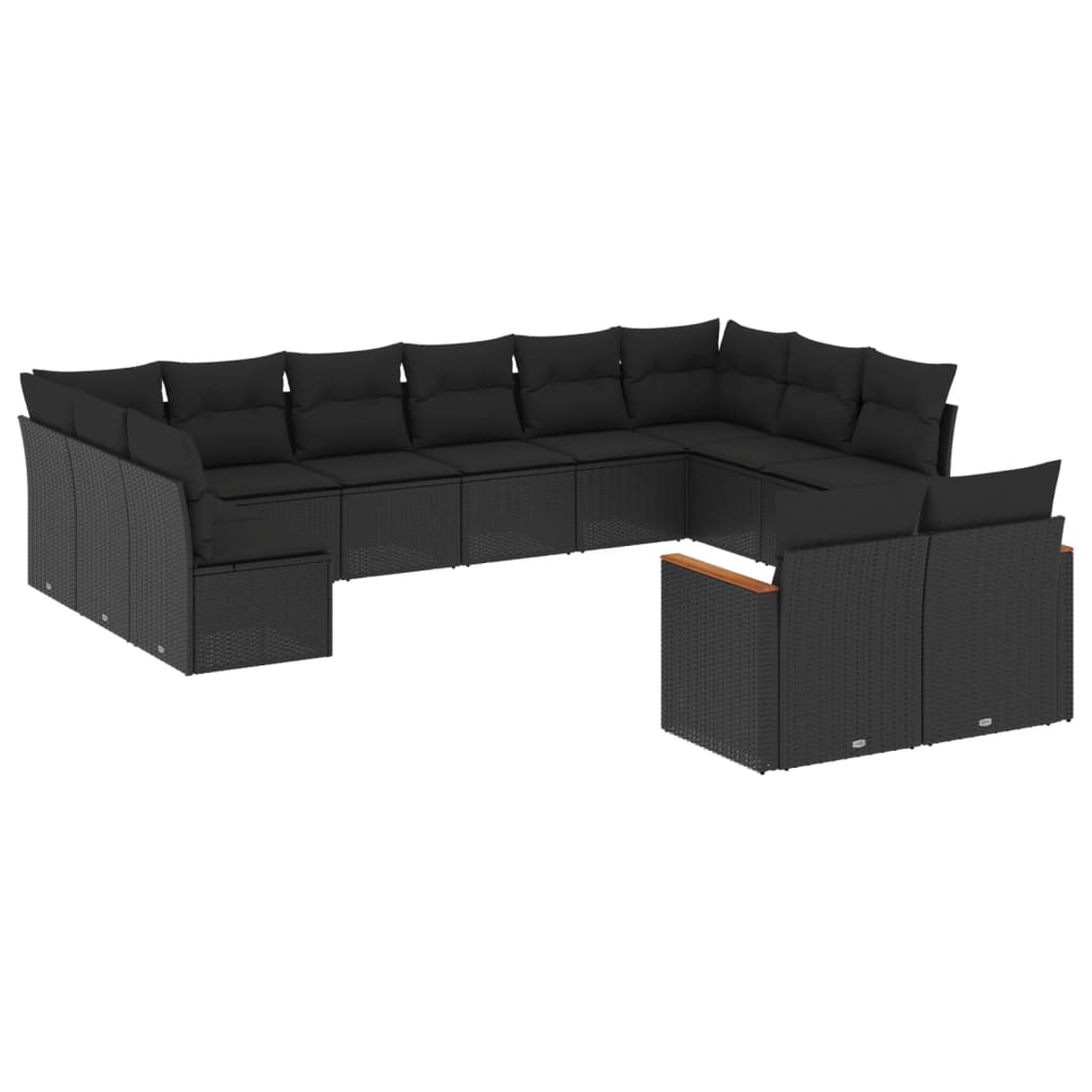 12-delige Loungeset met kussens poly rattan zwart Tuinsets | Creëer jouw Trendy Thuis | Gratis bezorgd & Retour | Trendy.nl