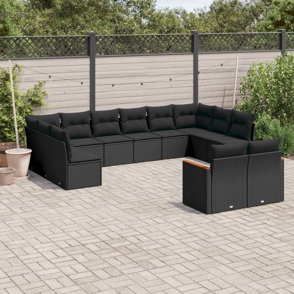 12-delige Loungeset met kussens poly rattan zwart Tuinsets | Creëer jouw Trendy Thuis | Gratis bezorgd & Retour | Trendy.nl